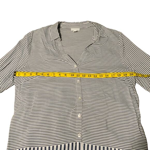 J. JILL Size M Skinny Striped Blue & White Top Button Down Shirt Rayon - Picture 3 of 7